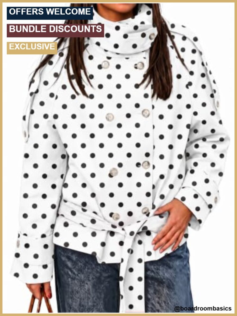 Cropped Double Breasted Trench Coat Tie Waist Polka Dot